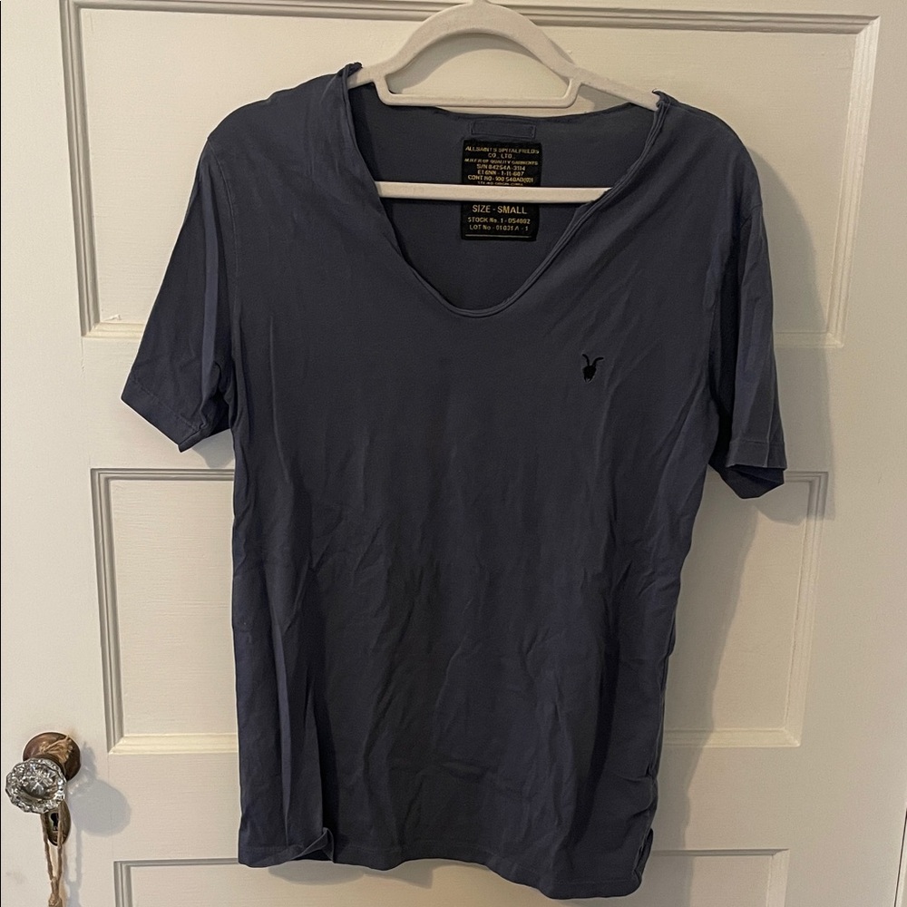All Saints 100% Cotton Blue Casual Scoop Neck Shirt